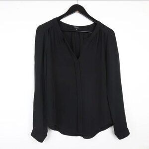 Aritzia T.Babaton 100% Silk Bergen Button Down Long Sleeve Black Blouse
